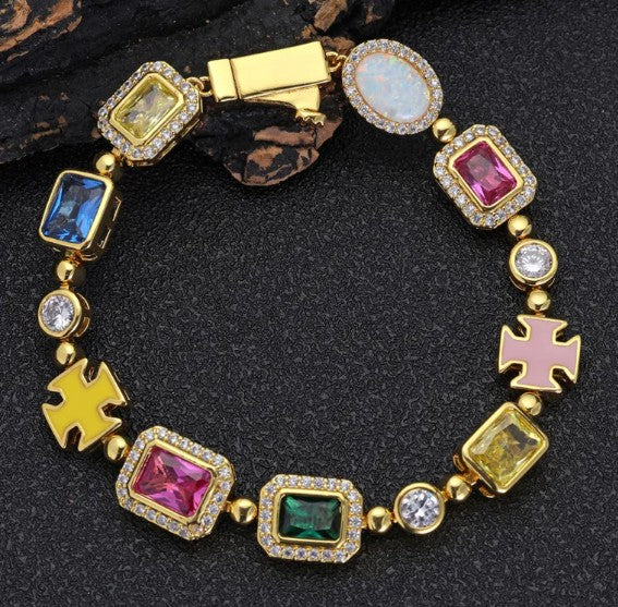 Gold-Plated Hip-Hop Gemstone Necklace